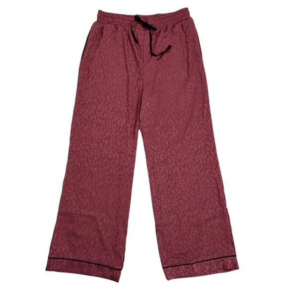 BCBGMaxAzria Pants - BCBG Max Azria Women's Burgundy Leopard Print Satin Pajama Pants (Medium)